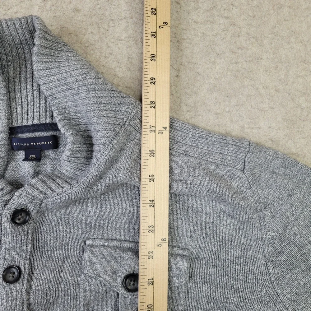 Banana Republic Sweater Mens 2XL Gray 1/4 Button Pullover Cotton Knit Pocket